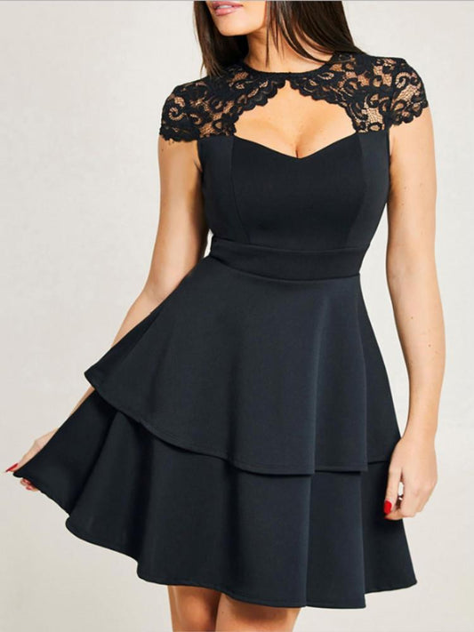 Lace Cut Out Front Layered Ruffles Dress - DadHats2ow6ix