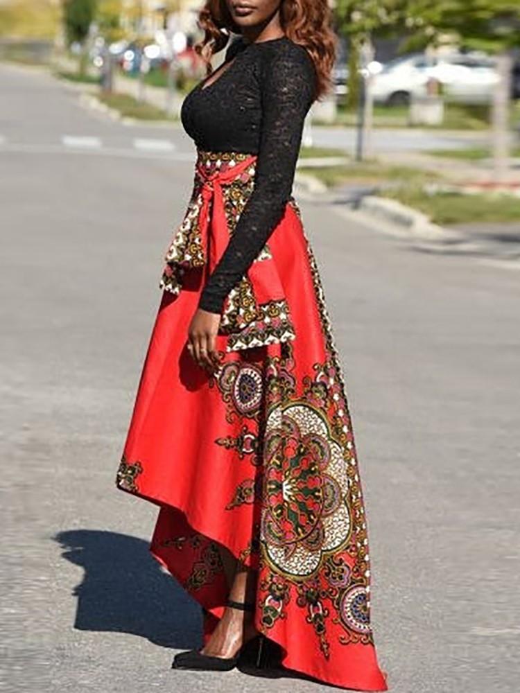 Trendy Ethnic Style High Waist High-Low Maxi Skirt - DadHats2ow6ix