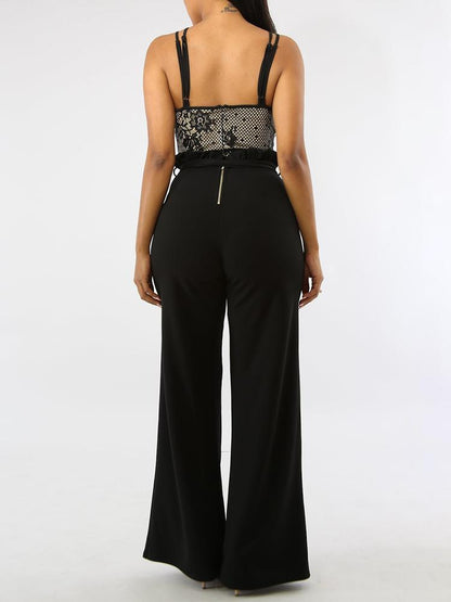 Solid Frills Belted Wide Leg Pants - DadHats2ow6ix