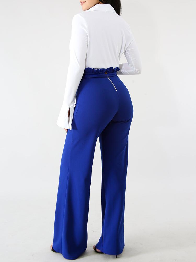 Solid Frills Belted Wide Leg Pants - DadHats2ow6ix