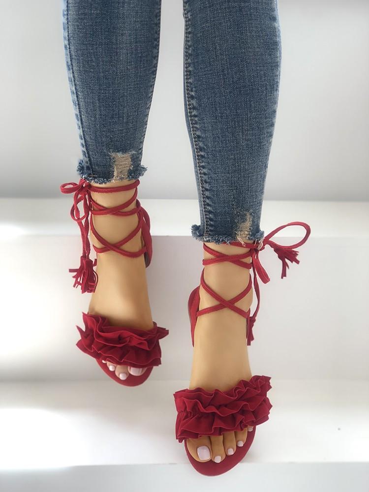 Frills Tassel Embellished Strappy Flat Sandals - DadHats2ow6ix