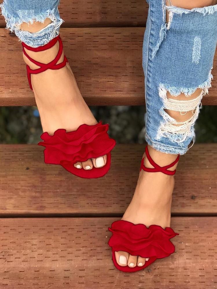 Frills Tassel Embellished Strappy Flat Sandals - DadHats2ow6ix