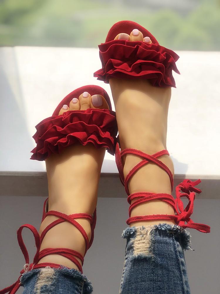 Frills Tassel Embellished Strappy Flat Sandals - DadHats2ow6ix