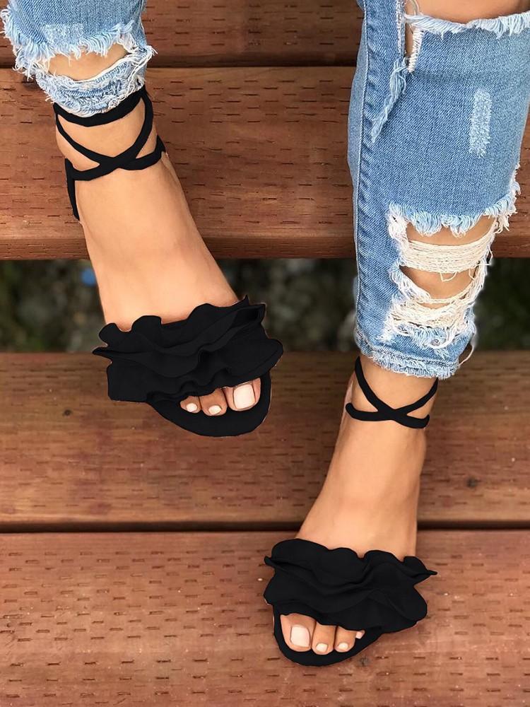 Frills Tassel Embellished Strappy Flat Sandals - DadHats2ow6ix