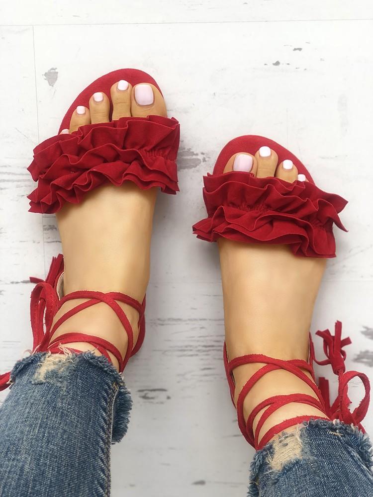 Frills Tassel Embellished Strappy Flat Sandals - DadHats2ow6ix