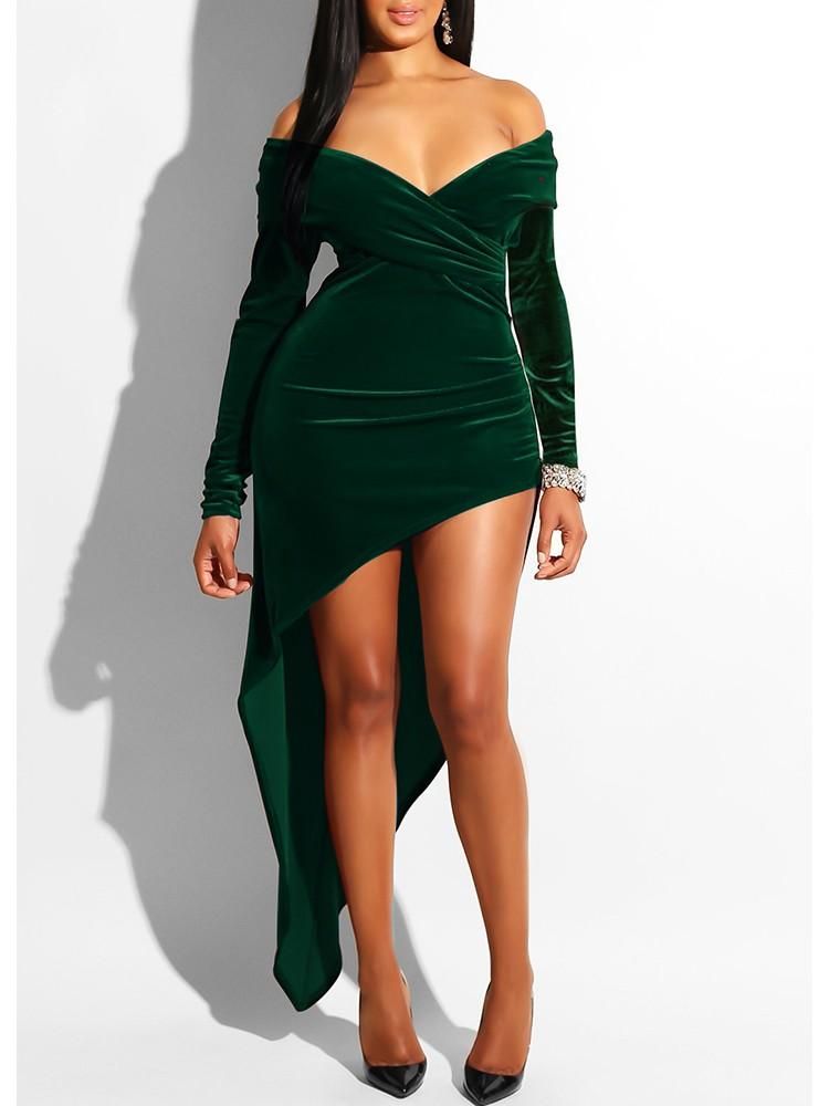 Velvet Ruched Wrapped Irregular Dress - DadHats2ow6ix