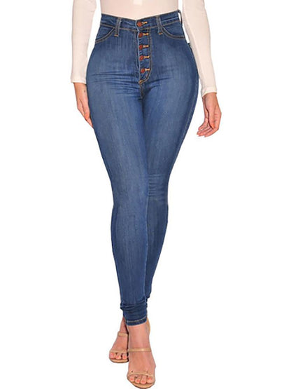 Fashion Button Design High Waist Skinny Jeans - DadHats2ow6ix