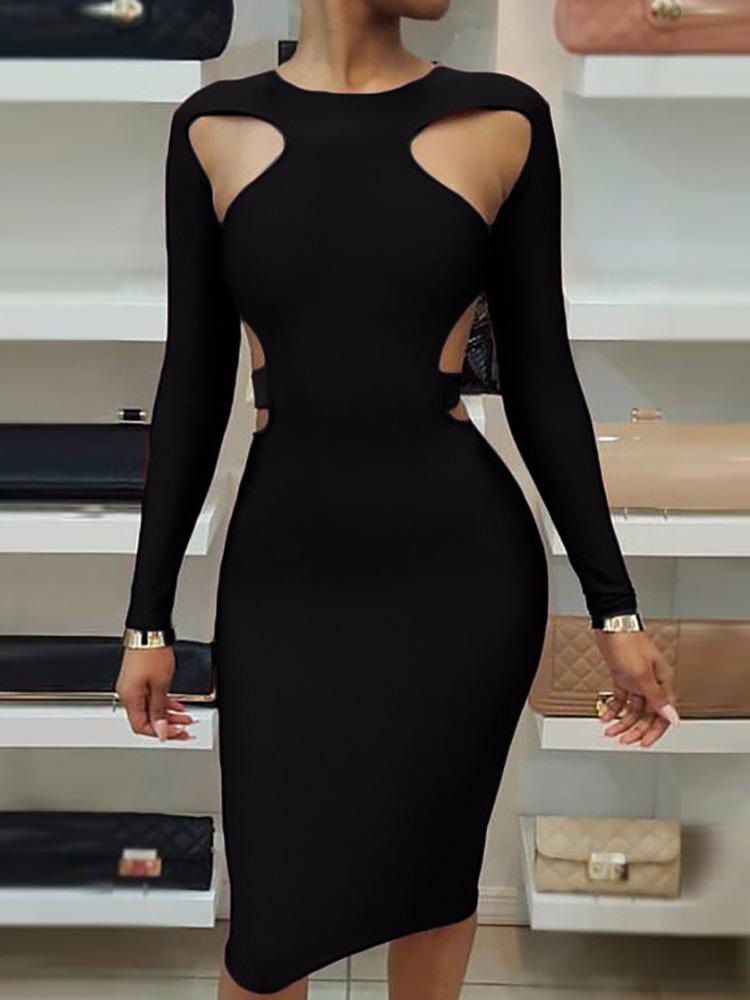 Long Sleeve Cut Out Slinky Dress - DadHats2ow6ix