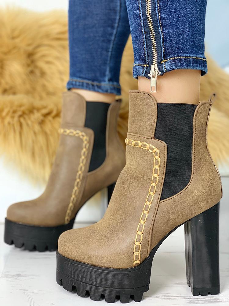 Platform Non-Slip Chunky Heeled Boots - DadHats2ow6ix