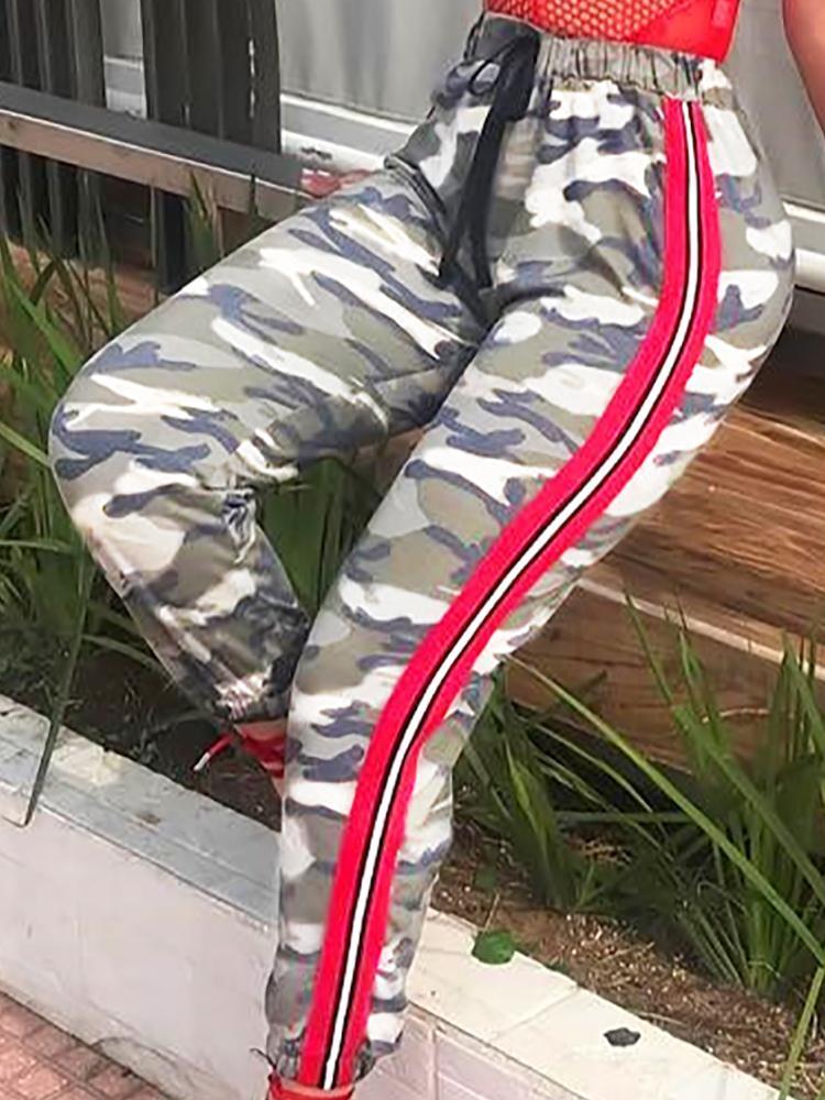 Camo Print Stripes Side Drawstring Pants - DadHats2ow6ix