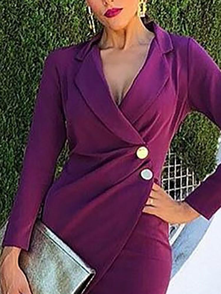 Scrunch Button Design Blazer Bodycon Dress - DadHats2ow6ix