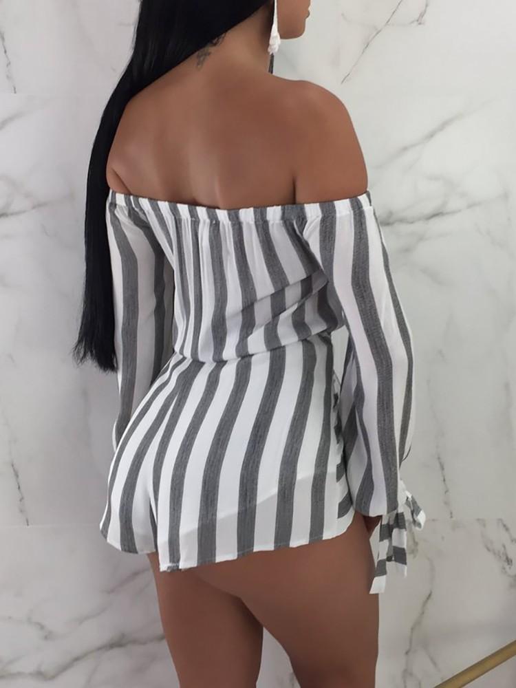 Sexy Off Shoulder Striped Belted Playsuit - DadHats2ow6ix