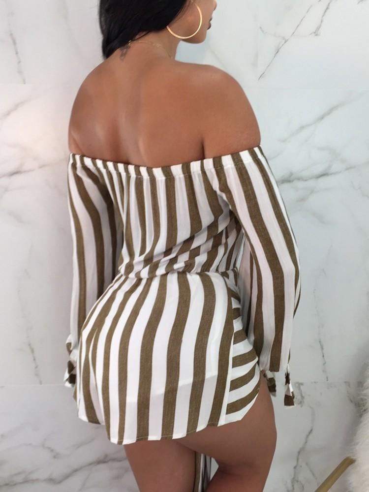 Sexy Off Shoulder Striped Belted Playsuit - DadHats2ow6ix