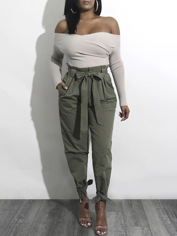 Fashion Belted Ankle Tie High Waist Pants - DadHats2ow6ix