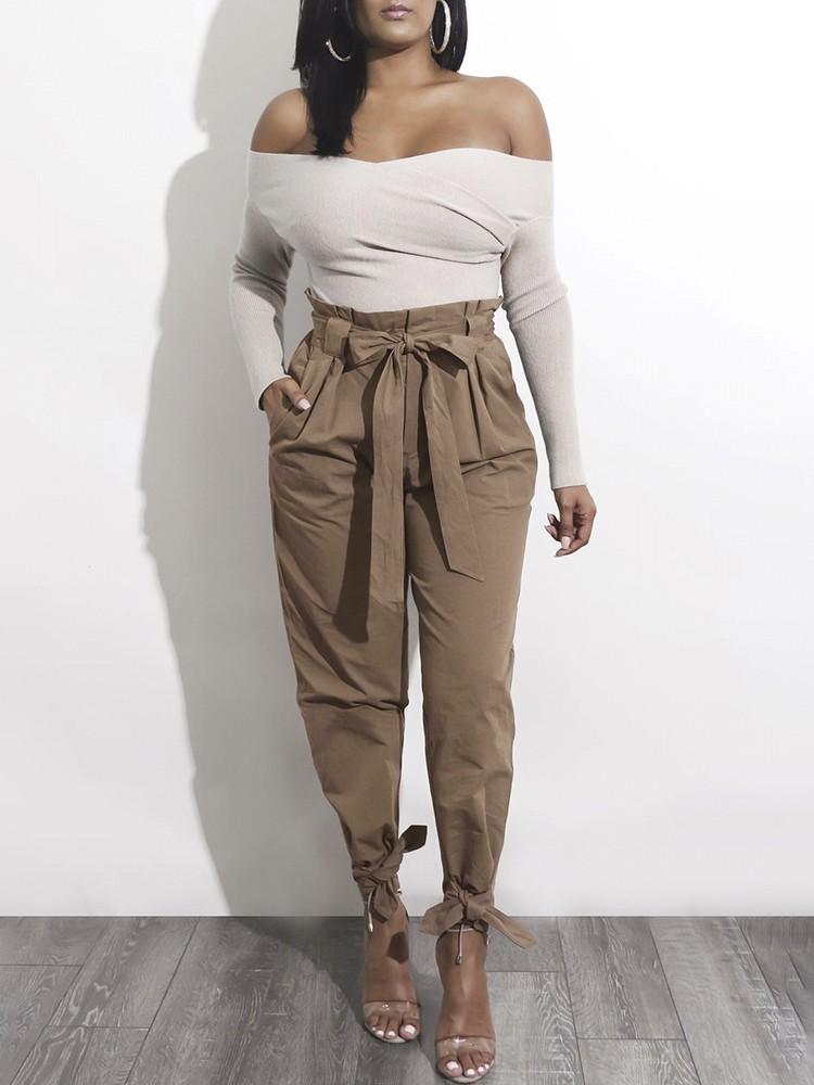 Fashion Belted Ankle Tie High Waist Pants - DadHats2ow6ix