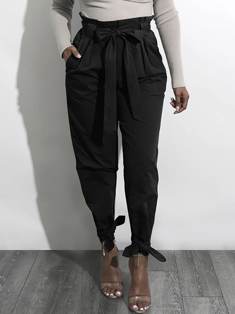 Fashion Belted Ankle Tie High Waist Pants - DadHats2ow6ix