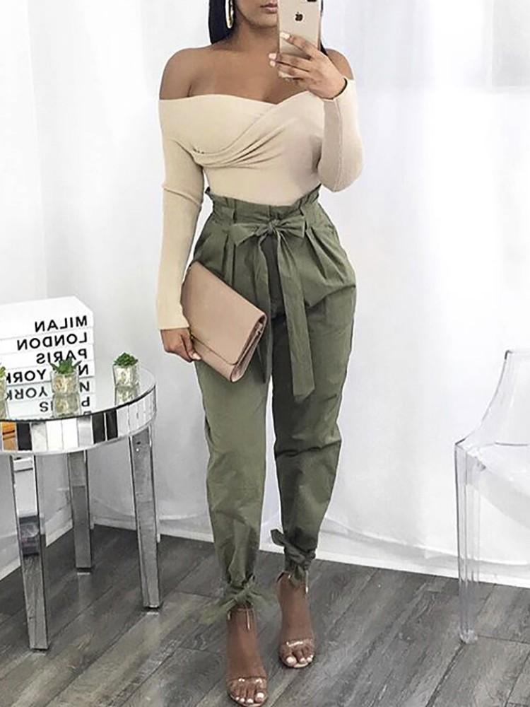 Fashion Belted Ankle Tie High Waist Pants - DadHats2ow6ix