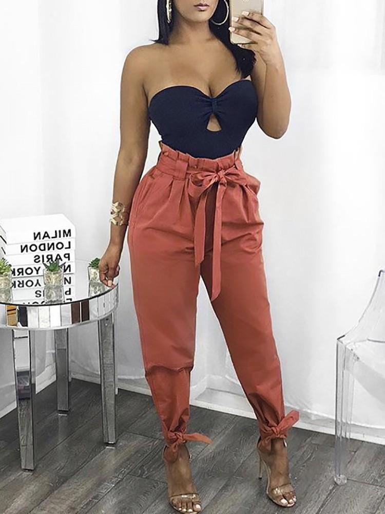 Fashion Belted Ankle Tie High Waist Pants - DadHats2ow6ix