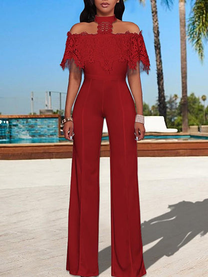 Lace Ruffled Choker Flared Jumpsuits - DadHats2ow6ix