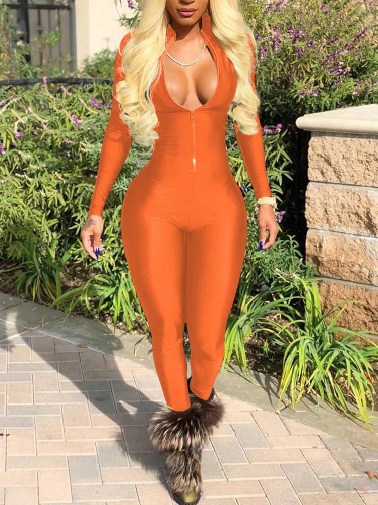 Cut Out Front Zipper Slinky Jumpsuit - DadHats2ow6ix