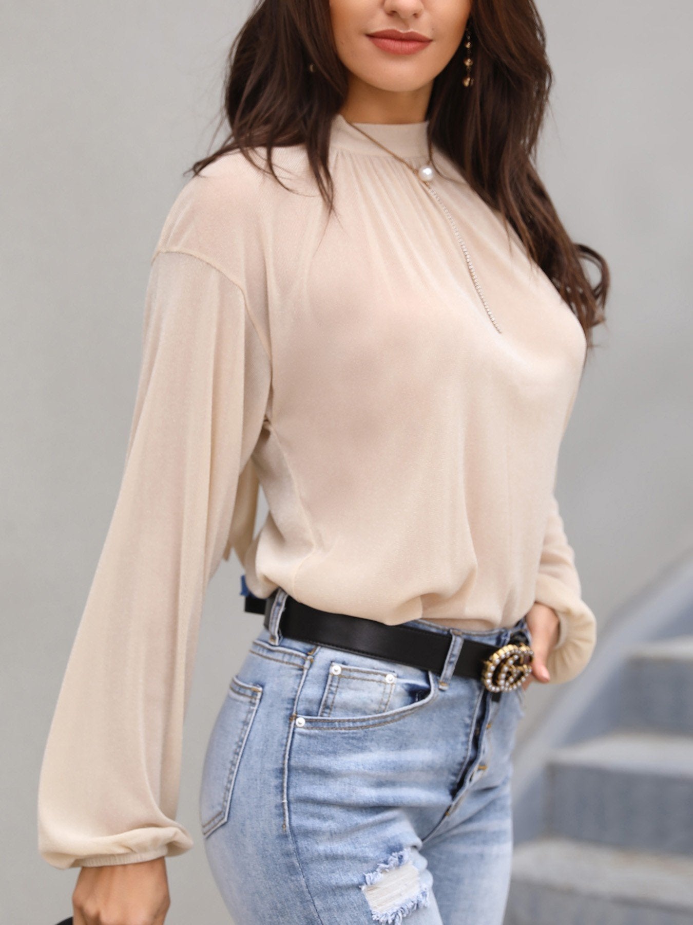 Long Sleeve Solid Knotted Back Casual Top - DadHats2ow6ix