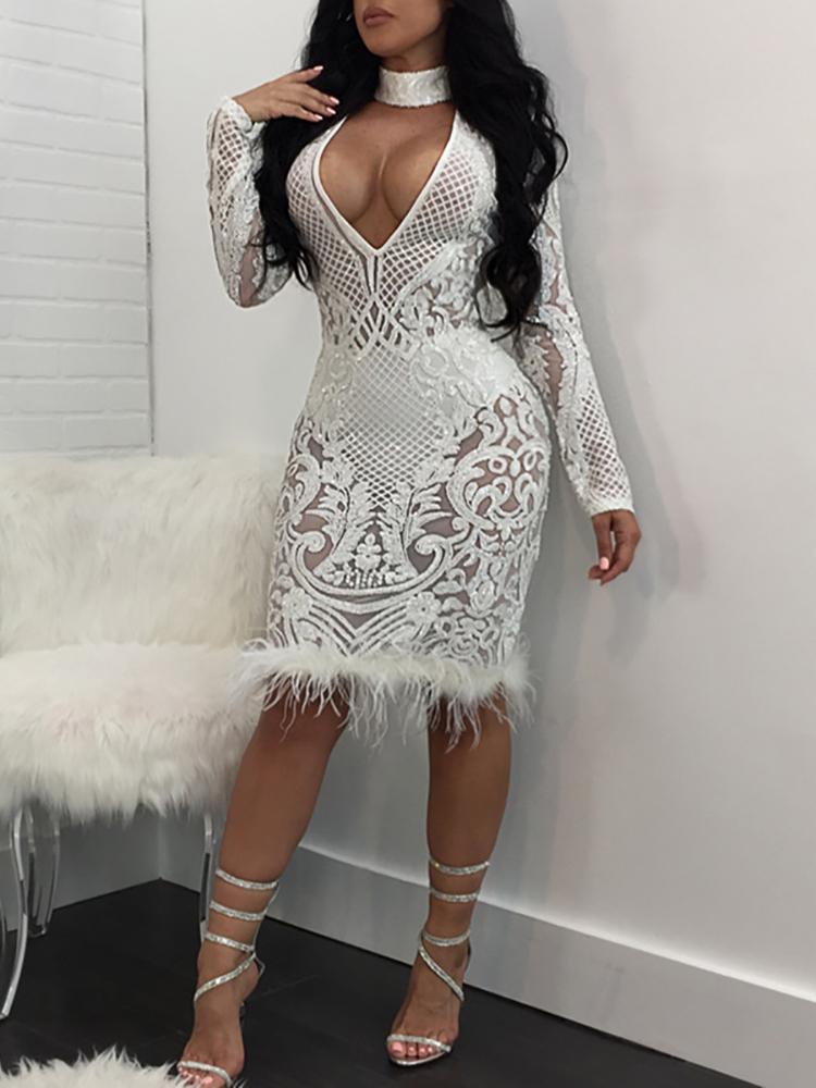 Sexy Sequins Crochet Bodycon Dress - DadHats2ow6ix