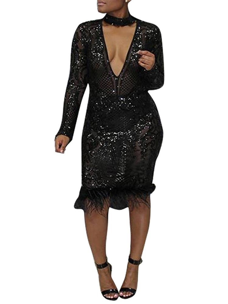 Sexy Sequins Crochet Bodycon Dress - DadHats2ow6ix