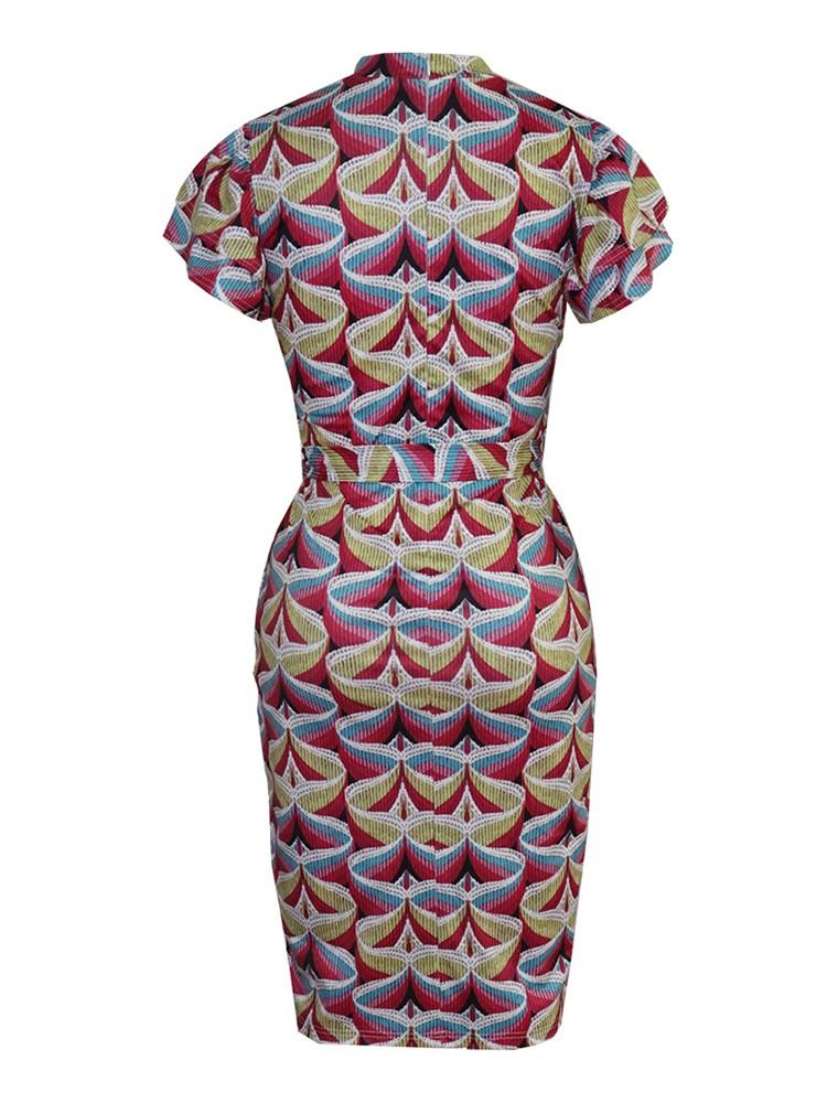 Abstract Geo Print Flutter Sleeve Midi Dress - DadHats2ow6ix