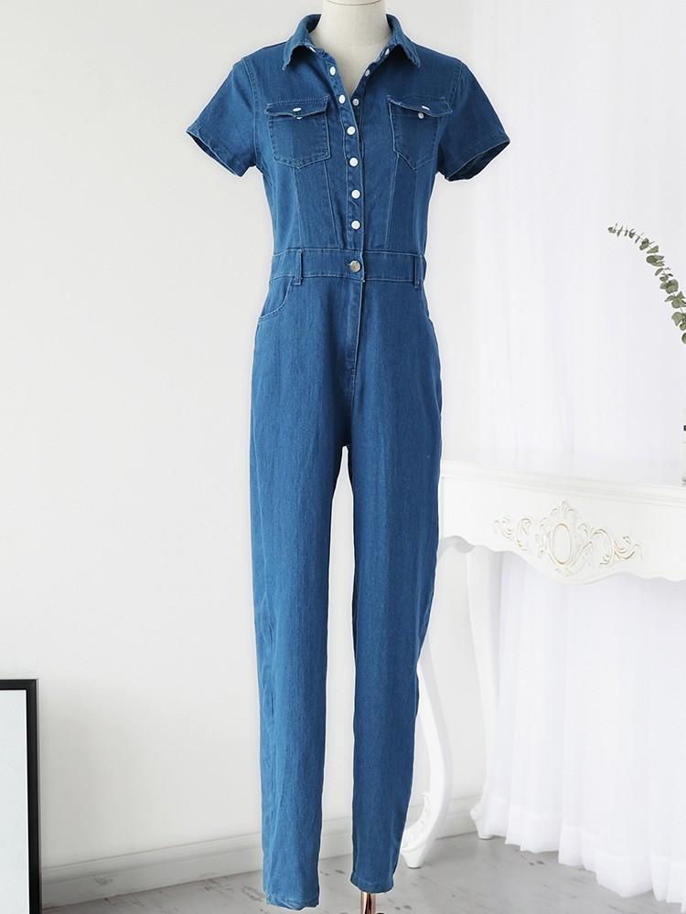 Sexy Pocket Button Design Petite Denim Jumpsuits - DadHats2ow6ix