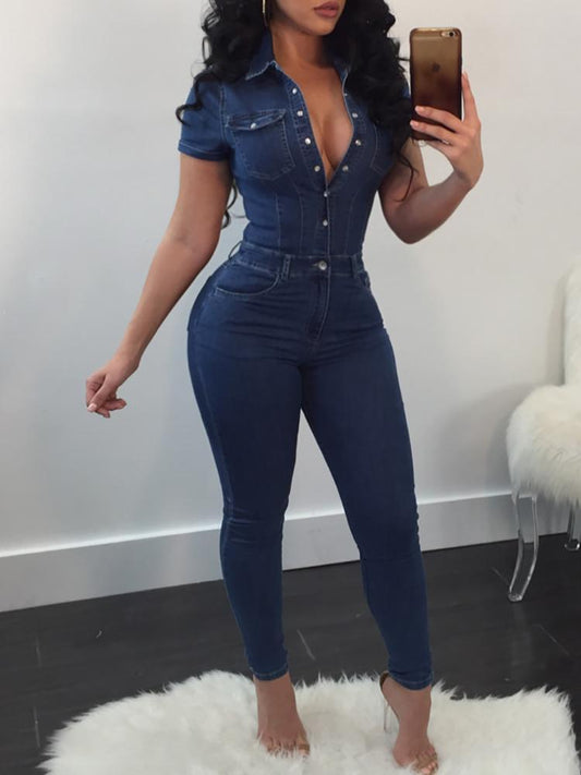 Sexy Pocket Button Design Petite Denim Jumpsuits - DadHats2ow6ix