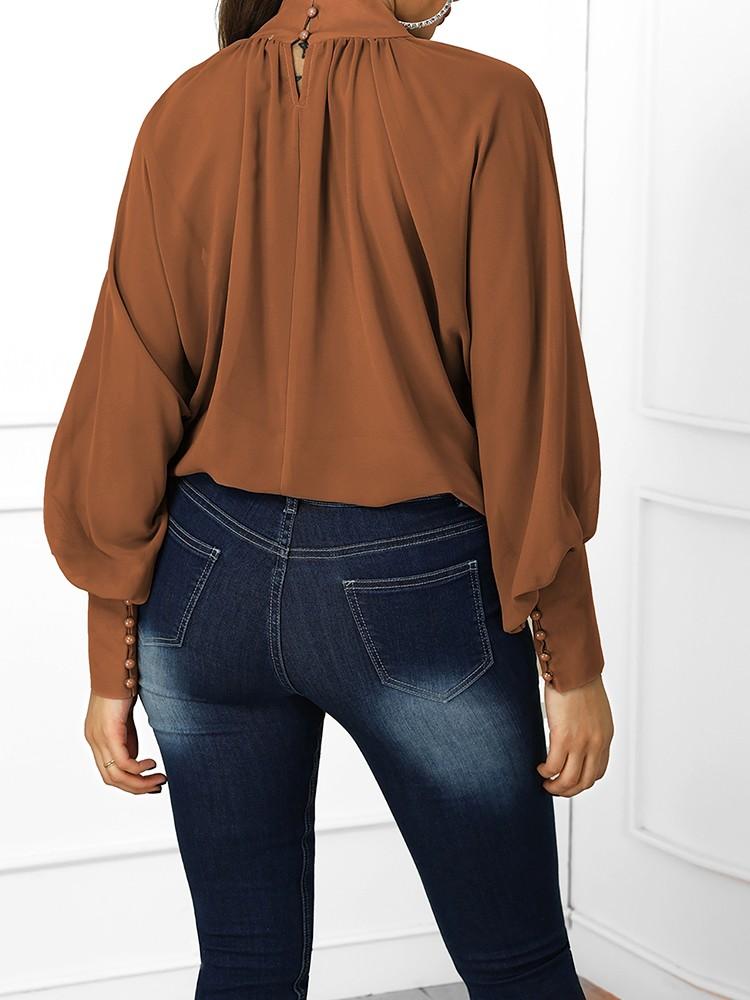 Solid Lantern Sleeve Scrunched Blouse - DadHats2ow6ix