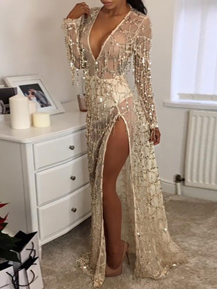 High Slit Sequined Maxi Cover Ups - DadHats2ow6ix