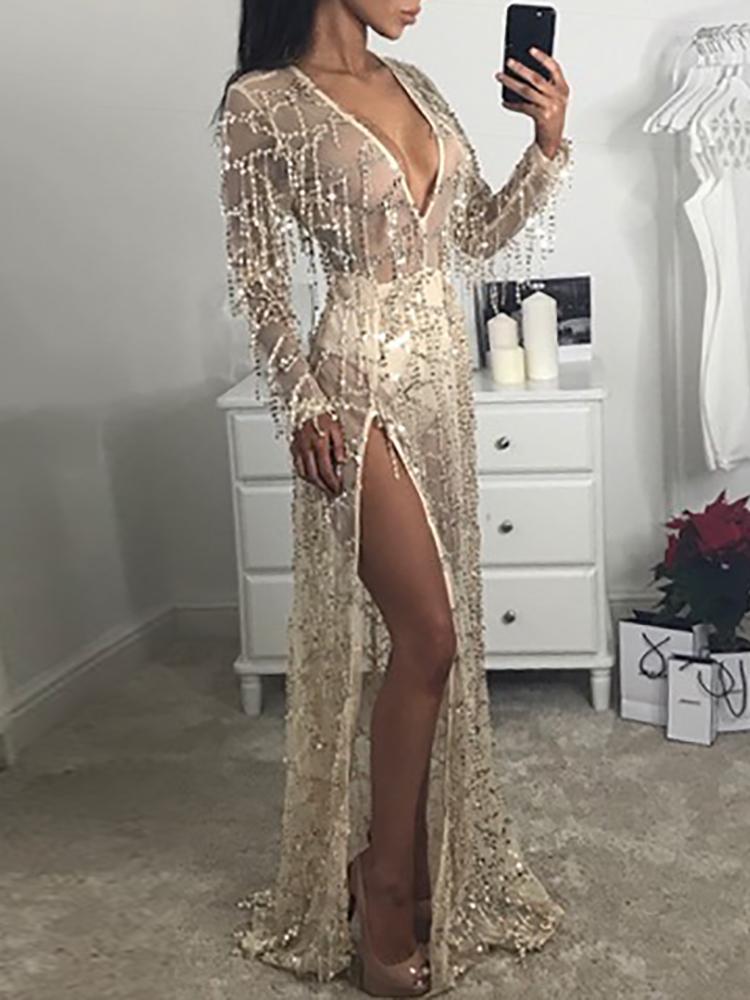 High Slit Sequined Maxi Cover Ups - DadHats2ow6ix