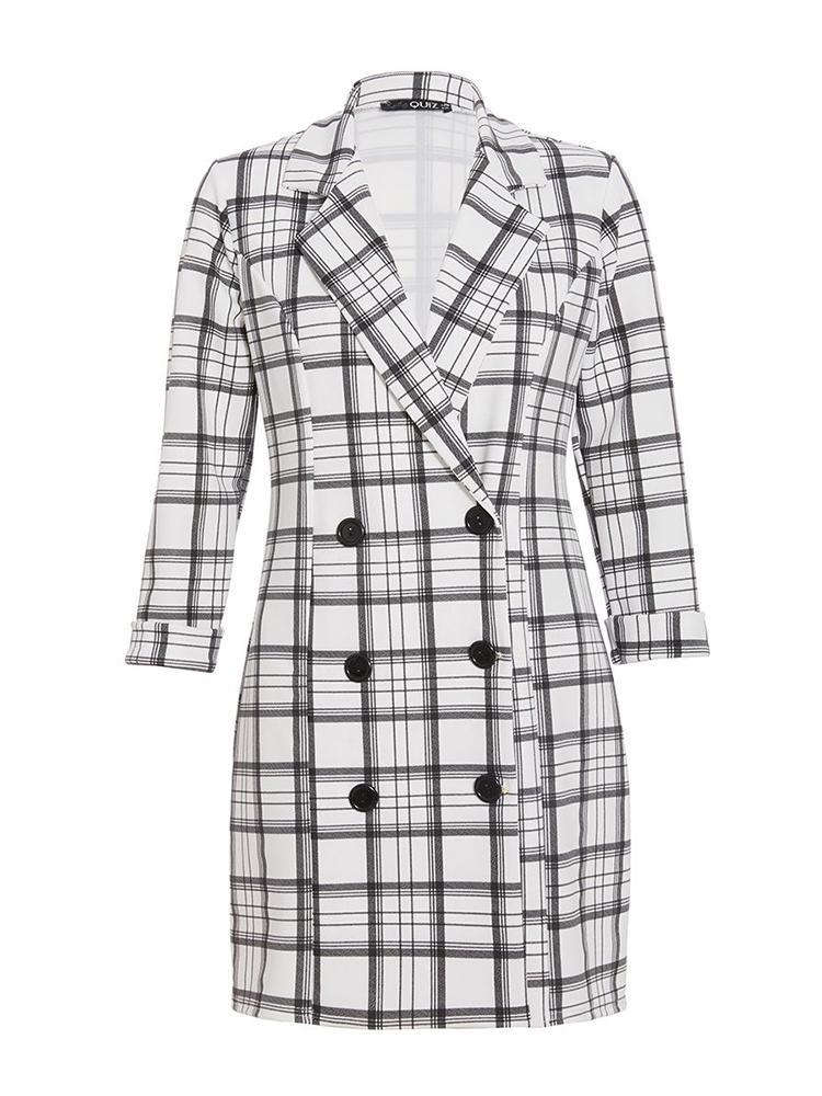 Plunge Grid Double Breasted Blazer Dress - DadHats2ow6ix