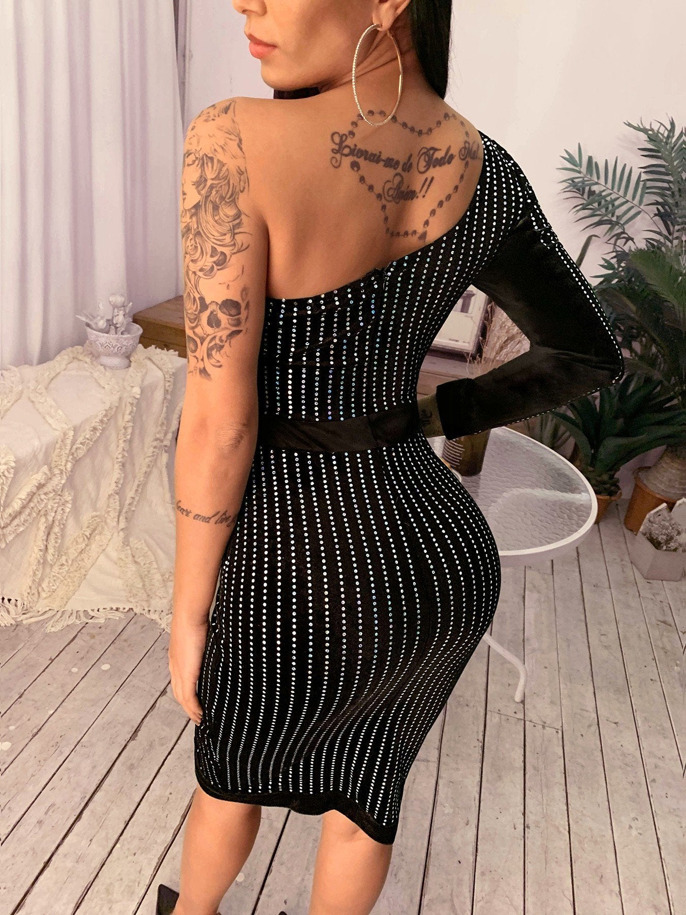 One Shoulder Stud Detail Bodycon Dress - DadHats2ow6ix