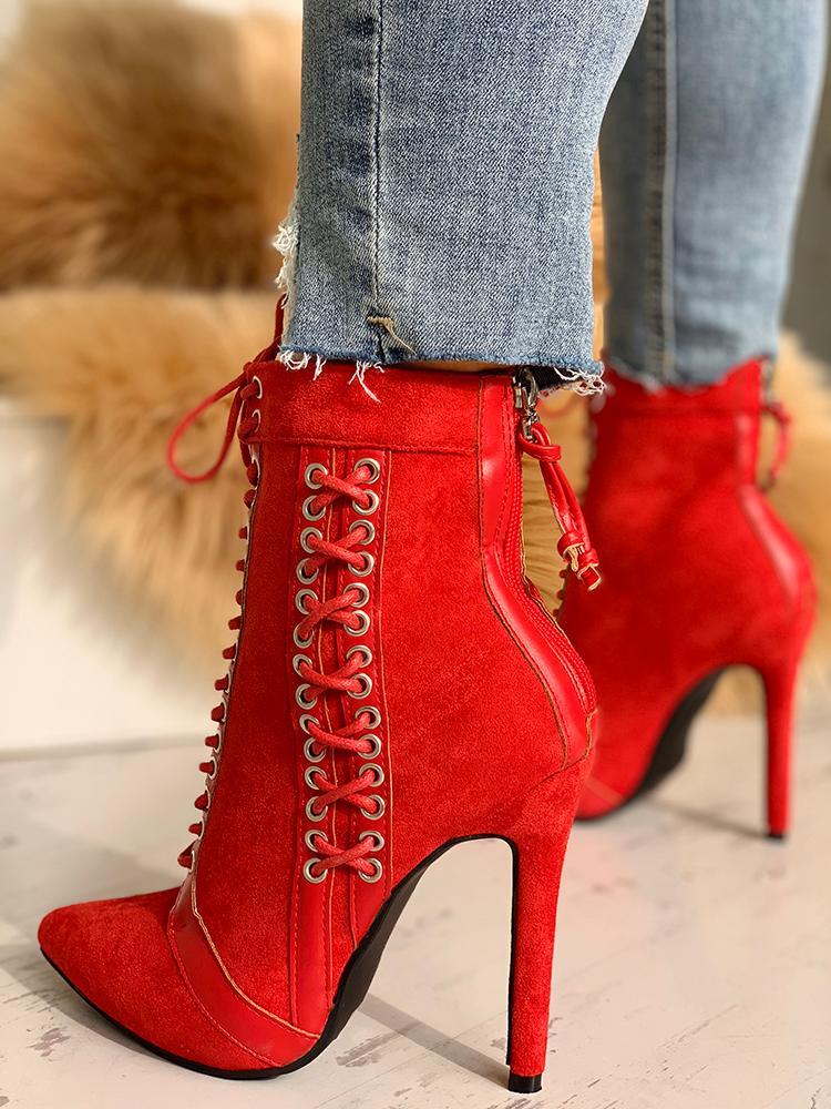 Lace-Up Eyelet Thin Heeled Boots - DadHats2ow6ix