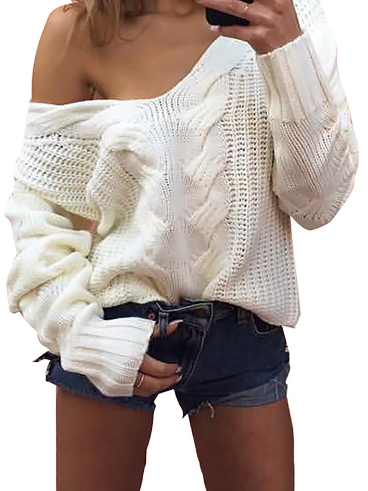 Cozy Low Cut Baggy Cable-knit Knitted Sweater - DadHats2ow6ix