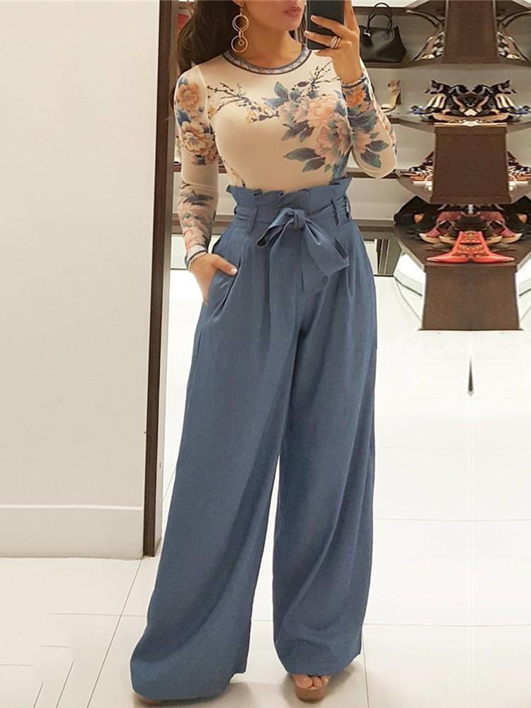 Frilled High Waist Belted Wide Leg Pants - DadHats2ow6ix