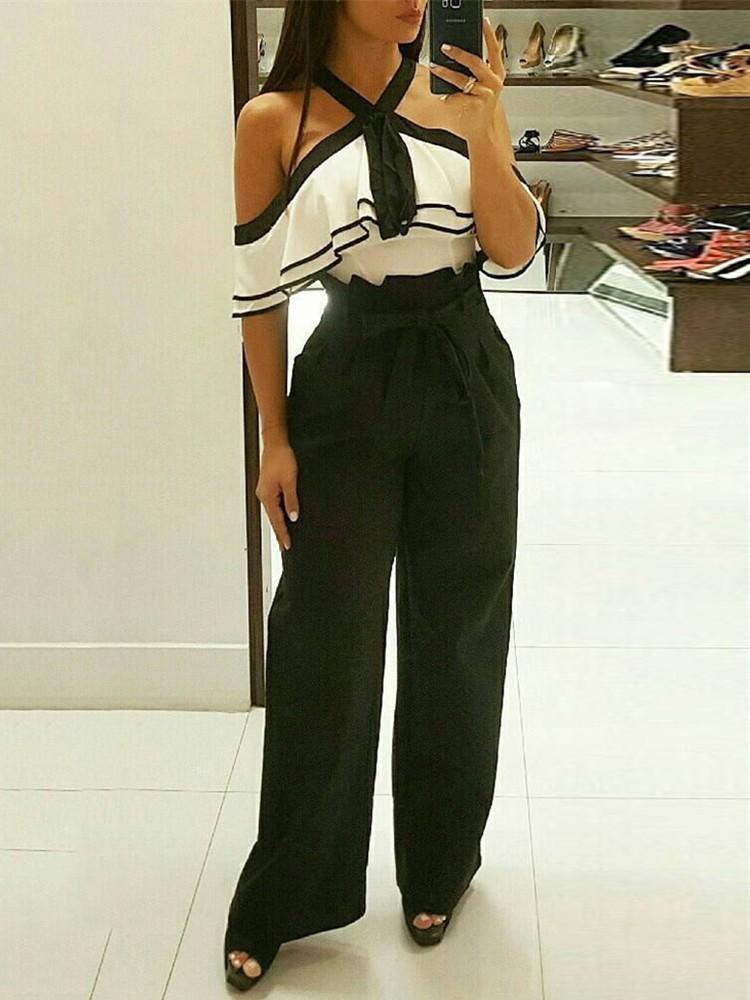 Frilled High Waist Belted Wide Leg Pants - DadHats2ow6ix