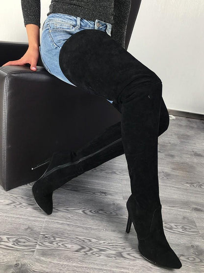 Stylish Black Thigh High Stiletto Boots - DadHats2ow6ix