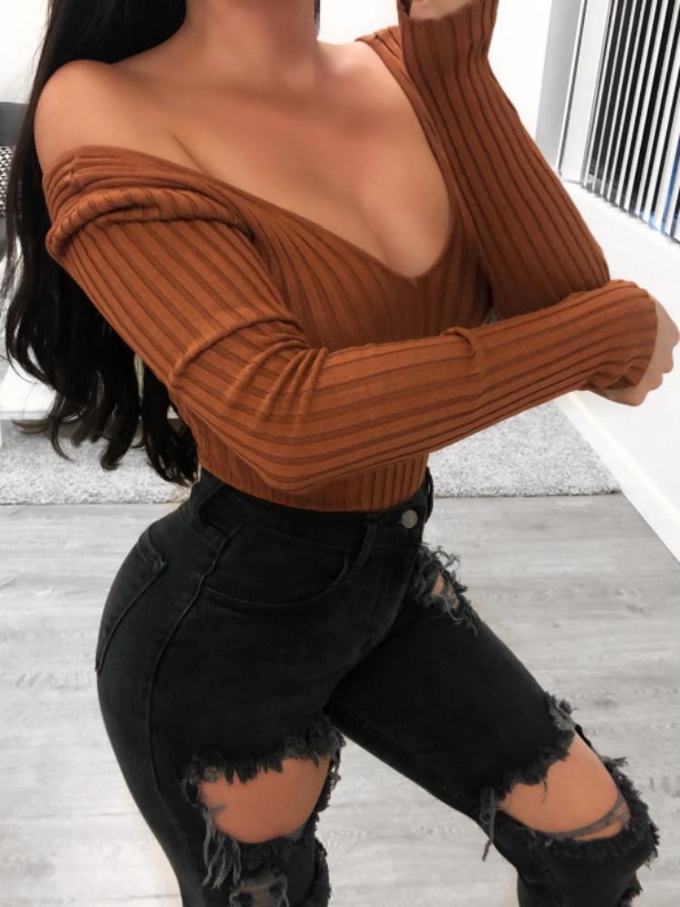 Solid Double V-Neck Long Sleeve Bodysuit - DadHats2ow6ix