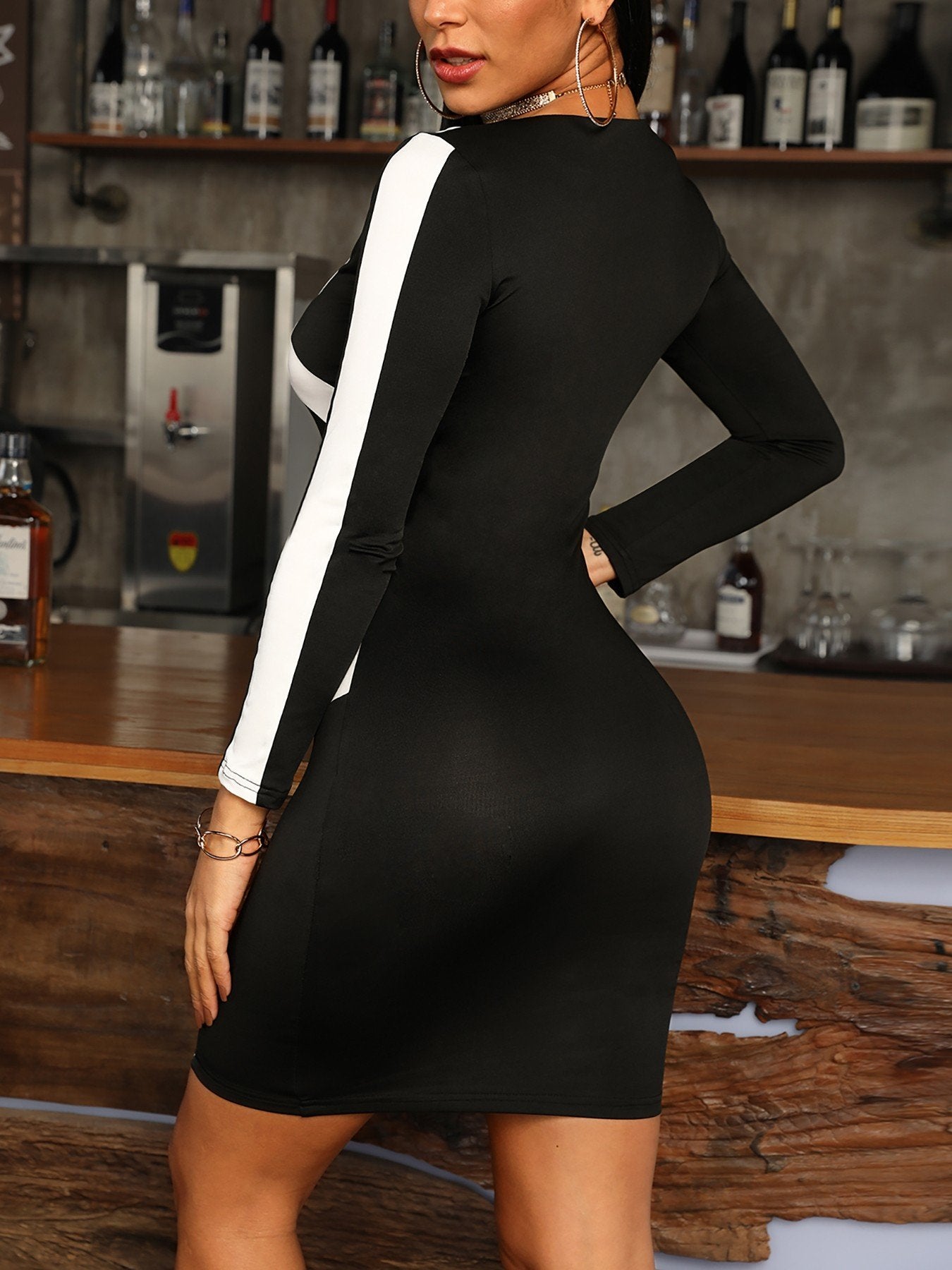 Formal Contrast Color Deep V Sheath Dress - DadHats2ow6ix