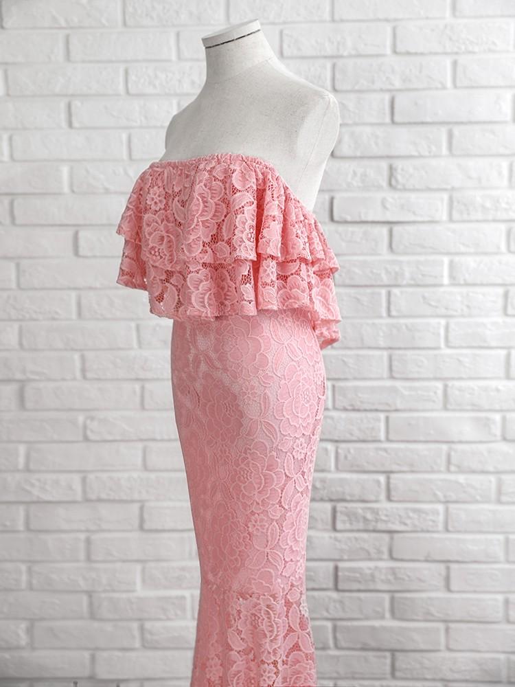 Solid Lace Ruffles Layered Fishtail Maxi Dress - DadHats2ow6ix