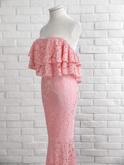 Solid Lace Ruffles Layered Fishtail Maxi Dress - DadHats2ow6ix