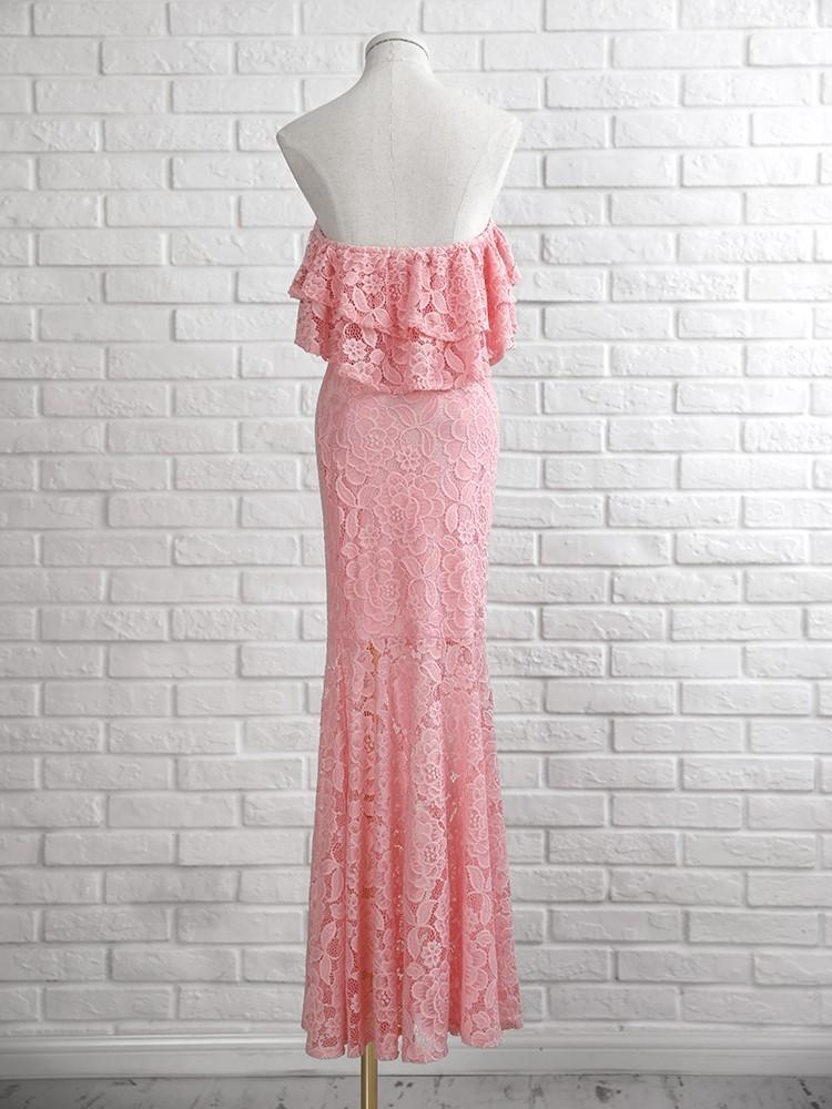 Solid Lace Ruffles Layered Fishtail Maxi Dress - DadHats2ow6ix