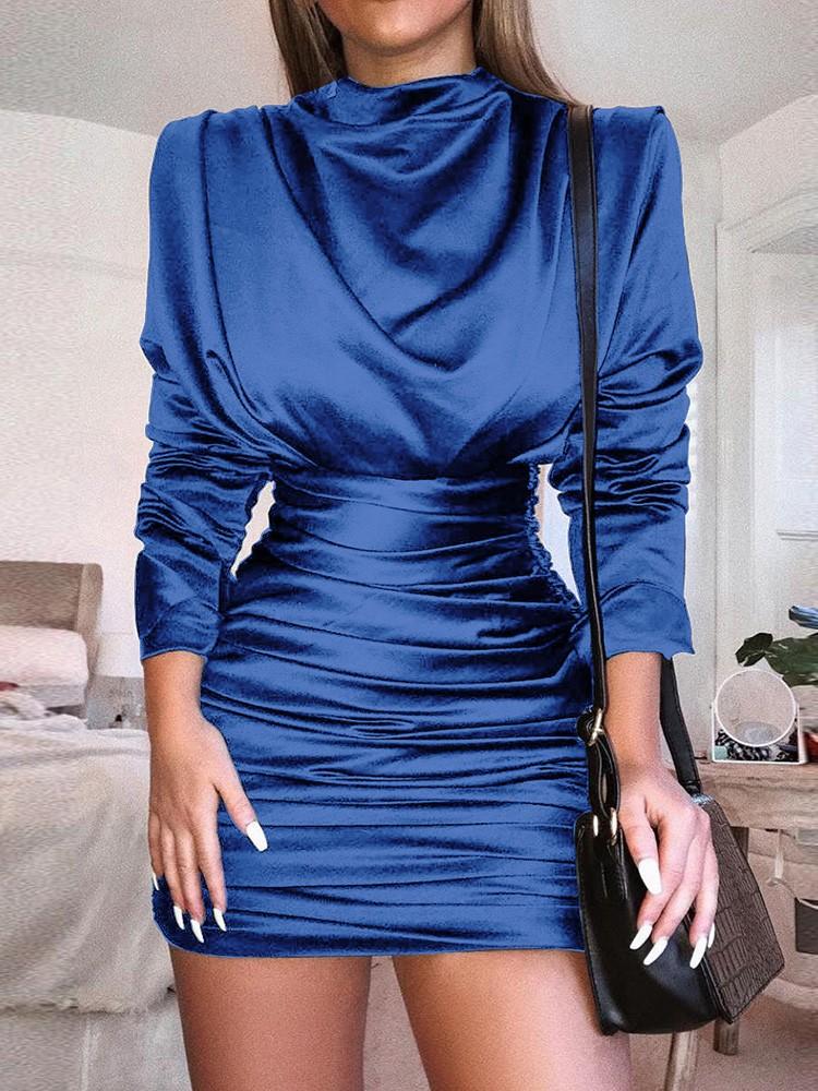 Long Sleeve Slit Back Ruched Party Dress - DadHats2ow6ix