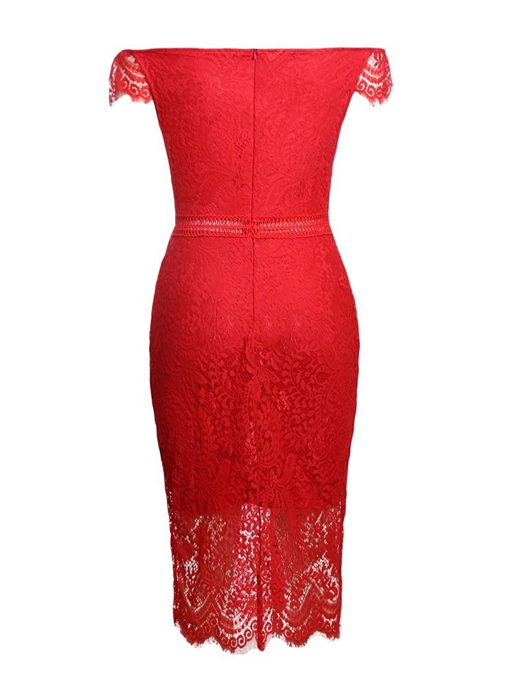 Elegant Off Shoulder Lace Sheath Midi Dress - DadHats2ow6ix