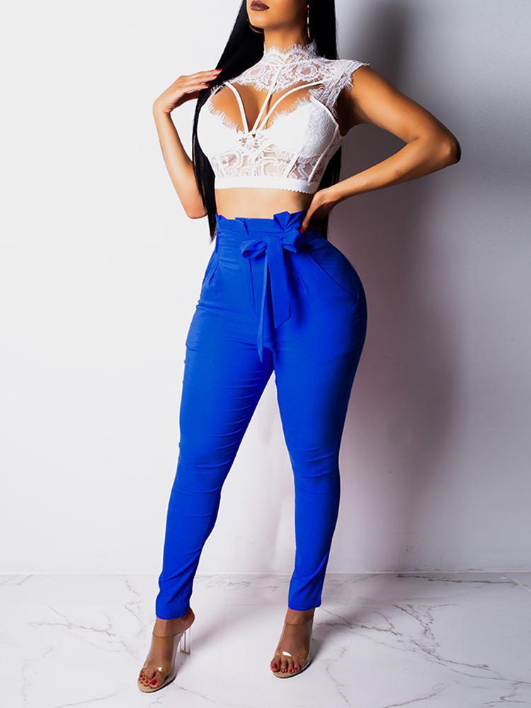 High Waist Belted Pencil Pants - DadHats2ow6ix