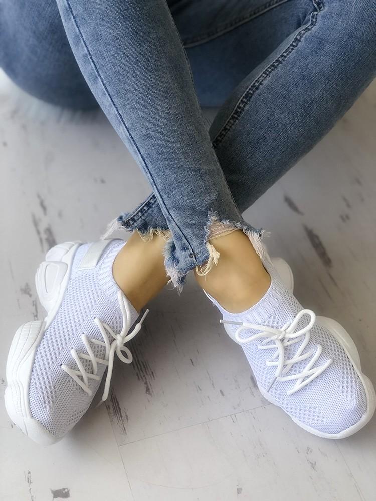 Solid Breathable Lace-Up Athletic Sneakers - DadHats2ow6ix