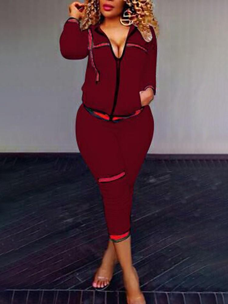 Trendy Zipper Up Casual Pantsuit - DadHats2ow6ix